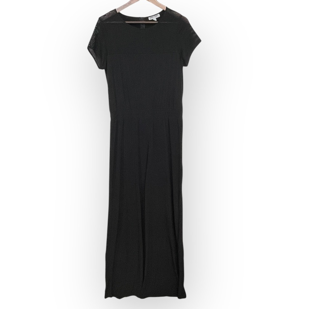 Shelby & Palmer Black Mesh Top Jumpsuit Women's Size L Short Sleeve